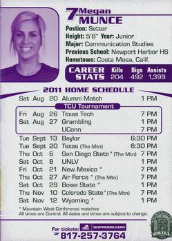 2011 TCU Horned Frog Volleyball Schedules #NNO Megan Munce Back